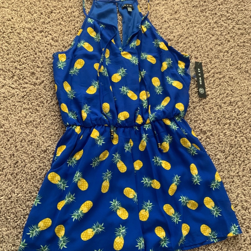 Blue romper with pineapples!